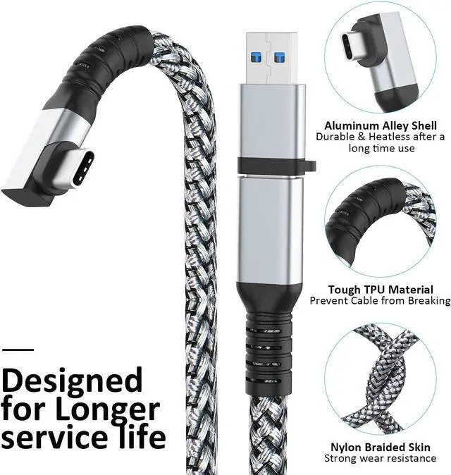 Alt view image 4 of 7 - USB C to USB C VR Link Cable, 16FT/5M VR Cable Compatible with Meta Oculus Quest 2/3/Pro Pico, Nylon Braided USB C to C Cord Cable Accessories and Gaming PC Steam VR, Type C Cable, for VR Headset