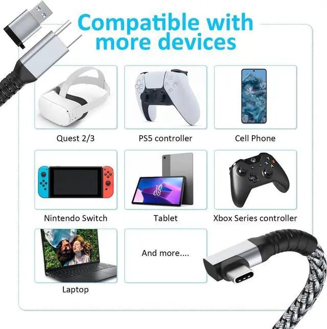 Alt view image 6 of 7 - USB C to USB C VR Link Cable, 16FT/5M VR Cable Compatible with Meta Oculus Quest 2/3/Pro Pico, Nylon Braided USB C to C Cord Cable Accessories and Gaming PC Steam VR, Type C Cable, for VR Headset