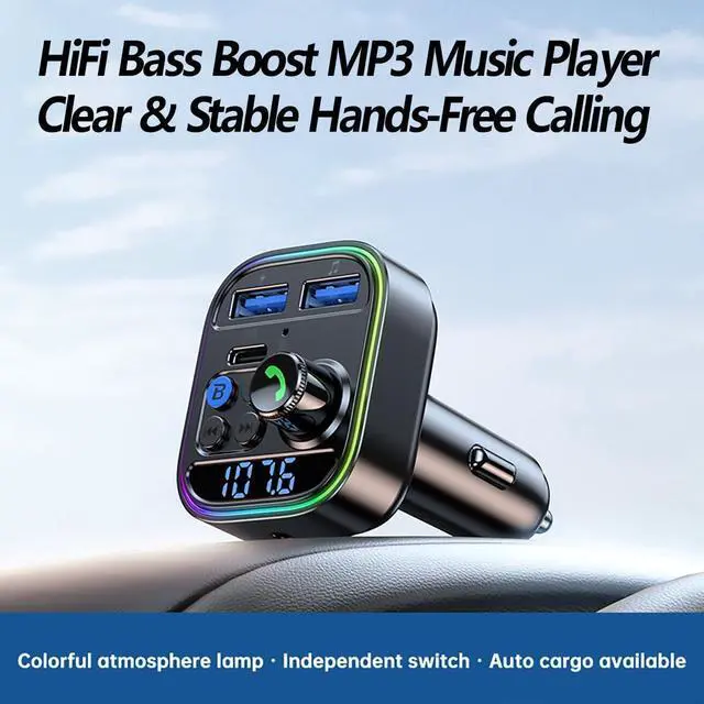 Alt view image 2 of 7 - Bluetooth 5.3 FM Transmitter for Car, Bluetooth Car Adapter with Type-C PD(30W) Car Charger and Dual USB Port,Wireless FM Radio Transmitter, Support MP3 Player, Handsfree Calling, LED Backlit, U Disk
