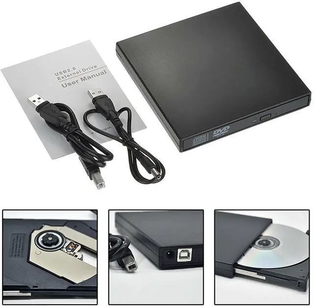 Alt view image 7 of 7 - WRIARICH CD/DVD Drive, USB 2.0 Slim Protable External CD-RW Drive CD Burner DVD-R Reader Player for Laptop Notebook PC Desktop Computer, Black