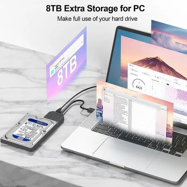 Alt view image 2 of 7 - SATA III to USB 3.0 Adapter with 12 Power Adapter, External Hard Drive Converter Cable Adapter for 2.5 3.5 Inch HDD SSD SATA III Support UASP Compatible for S-ea-gate W-D Hitachi To-sh-iba etc..