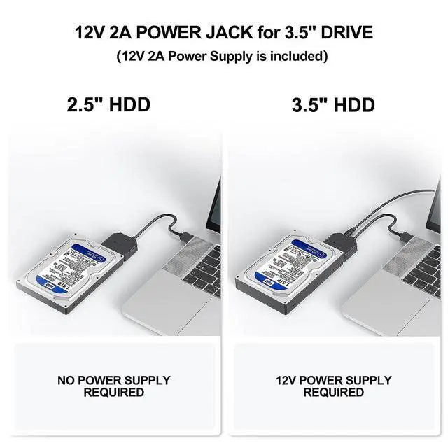 Alt view image 4 of 7 - SATA III to USB 3.0 Adapter with 12 Power Adapter, External Hard Drive Converter Cable Adapter for 2.5 3.5 Inch HDD SSD SATA III Support UASP Compatible for S-ea-gate W-D Hitachi To-sh-iba etc..