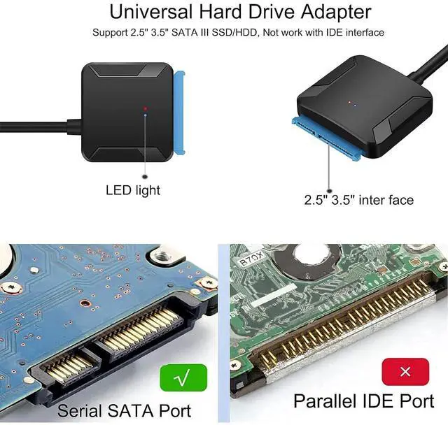 Alt view image 6 of 7 - WRIARICH SATA to USB 3.0 Adapter, USB 3.0 to SATA III Adapter, External Hard Drive Converter SATA Cable for 2.5" 3.5" HDD, SSD with Power Supply giyqxHw