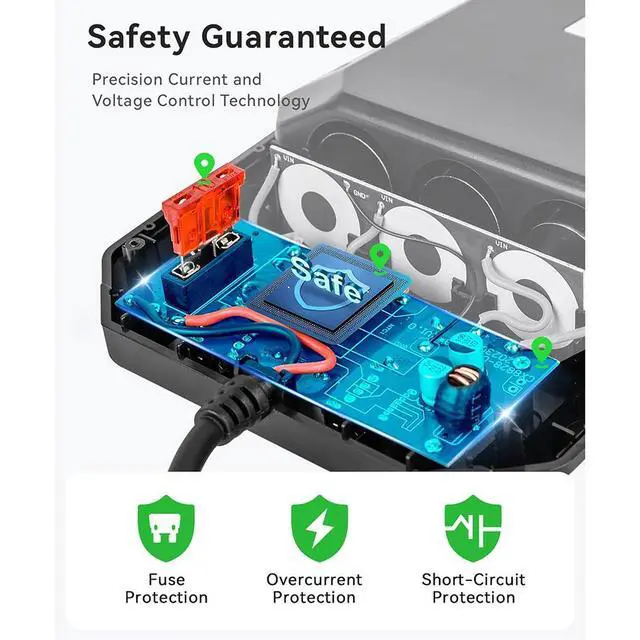 Alt view image 4 of 7 - WRIARICH Car Auto Cigarette Lighter Splitter, 120W Car Charger Adapter with USB & PD, 7 in 1 Multi Port Power Plug with Independent Switches & LED Voltage Display for 12V- 24V Vehicles giyqxHw