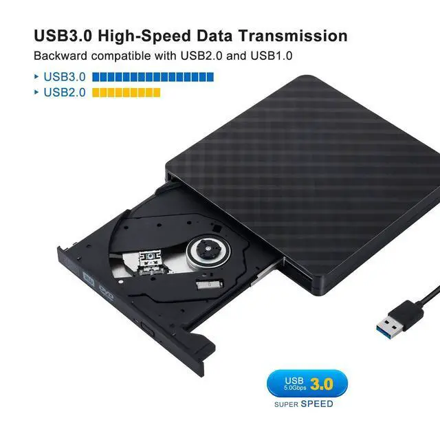 Alt view image 4 of 7 - External CD Drive USB 3.0 Portable DVD Drive, Gipow External CD DVD+/-RW Drives/Writer/Rewriter/Burner High Speed Data Transfer for MacBook Mac OSX Laptops Desktops Notebooks Windows7/8/10 (Black)