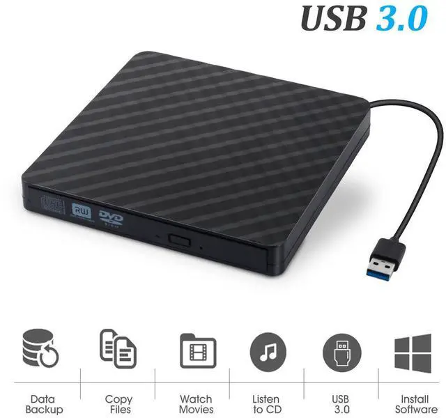 Main image of External CD Drive USB 3.0 Portable DVD Drive, Gipow External CD DVD+/-RW Drives/Writer/Rewriter/Burner High Speed Data Transfer for MacBook Mac OSX Laptops Desktops Notebooks Windows7/8/10 (Black)