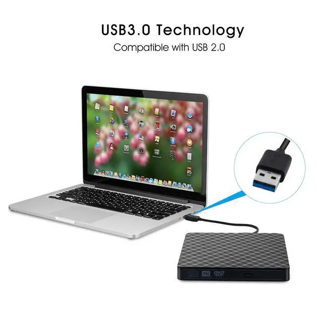 Alt view image 6 of 7 - External CD Drive USB 3.0 Portable DVD Drive, Gipow External CD DVD+/-RW Drives/Writer/Rewriter/Burner High Speed Data Transfer for MacBook Mac OSX Laptops Desktops Notebooks Windows7/8/10 (Black)