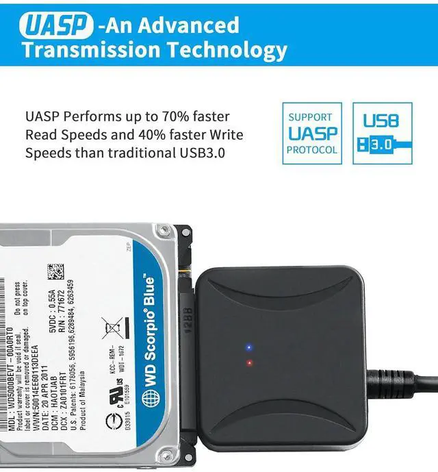 Alt view image 4 of 7 - WRIARICH SATA to USB 3.0 Adapter, USB 3.0 to SATA III Hard Drive Adapter, SATA to USB 3.0, Hard Drive Reader SATA Adapter for 2.5/3.5 inch HDD SSD UASP with 12V/2A Power Adapter giyqxHw
