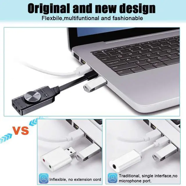 Alt view image 5 of 7 - Virtual 7.1 USB Sound Card Adapter BENGOO External Audio Adapter Stereo Sound Card Converter 3.5mm AUX Microphone Jack for Gaming Headset Earphone PS4 Laptop Desktop Windows Mac OS Linux, Plug Play