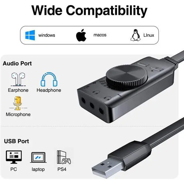 Alt view image 7 of 7 - Virtual 7.1 USB Sound Card Adapter BENGOO External Audio Adapter Stereo Sound Card Converter 3.5mm AUX Microphone Jack for Gaming Headset Earphone PS4 Laptop Desktop Windows Mac OS Linux, Plug Play