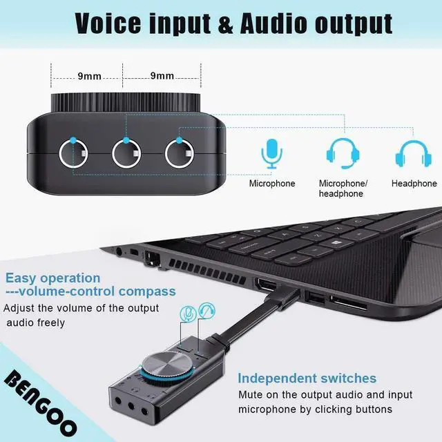 Alt view image 4 of 7 - Virtual 7.1 USB Sound Card Adapter BENGOO External Audio Adapter Stereo Sound Card Converter 3.5mm AUX Microphone Jack for Gaming Headset Earphone PS4 Laptop Desktop Windows Mac OS Linux, Plug Play
