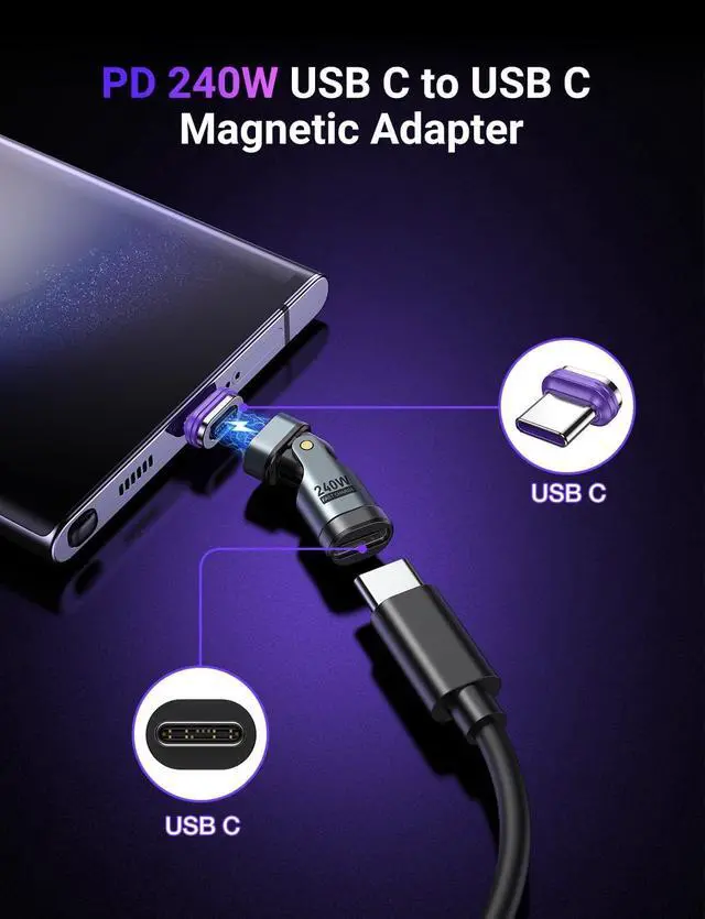 Alt view image 2 of 7 - Hitoor PD 240W 16PIN USB C Magnetic Adapter (2Pack)/USB C 90 Degree Adapter/Right Angle C Adapter/C to C Adapter for i-Phone 16/15 Series, Ma-Book Pro/1Pad Series, Galaxy, G-oo-gle Pixel etc.. giyqxHw