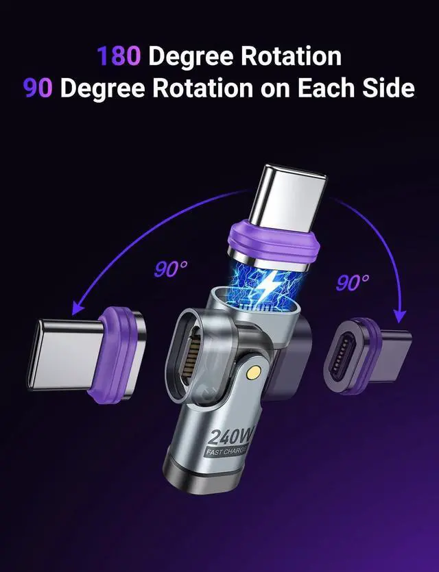 Alt view image 4 of 7 - Hitoor PD 240W 16PIN USB C Magnetic Adapter (2Pack)/USB C 90 Degree Adapter/Right Angle C Adapter/C to C Adapter for i-Phone 16/15 Series, Ma-Book Pro/1Pad Series, Galaxy, G-oo-gle Pixel etc.. giyqxHw
