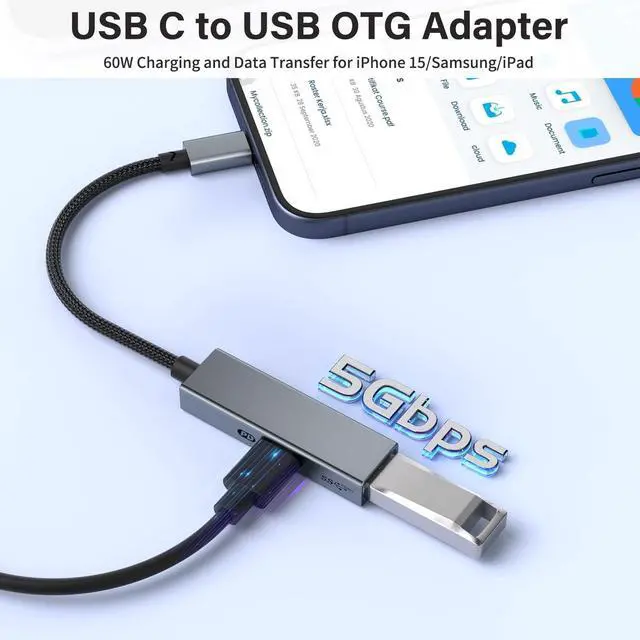 Alt view image 2 of 7 - WRIARICH USB C OTG Adapter with PD Power, 2 in 1 USB C to USB 3.0 OTG with 60W PD Charging Adapter Compatible with i-Phone 15/15 Pro, i-Pad Pro, Mac-Book Pro/Air, Galaxy S24/S23, Go-o-gle Pixel 8