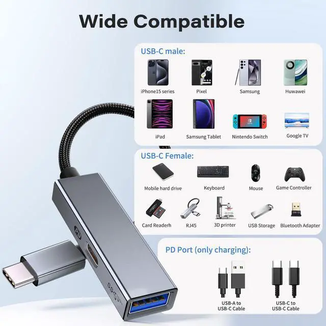 Alt view image 5 of 7 - WRIARICH USB C OTG Adapter with PD Power, 2 in 1 USB C to USB 3.0 OTG with 60W PD Charging Adapter Compatible with i-Phone 15/15 Pro, i-Pad Pro, Mac-Book Pro/Air, Galaxy S24/S23, Go-o-gle Pixel 8