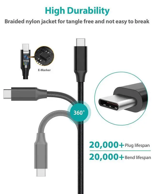 Alt view image 5 of 7 - USB C to USB C Cable 6.6ft/2M, USB 3.2 Gen 2 USB-C Cable- 4K UHD 20Gbps USB C Cable 100W PD Fast Charging Cable, Nylon Braided Type C Cable for Thunderbolt 3, Mac-Book Pro, i-Pad Pro, Galaxy S20..