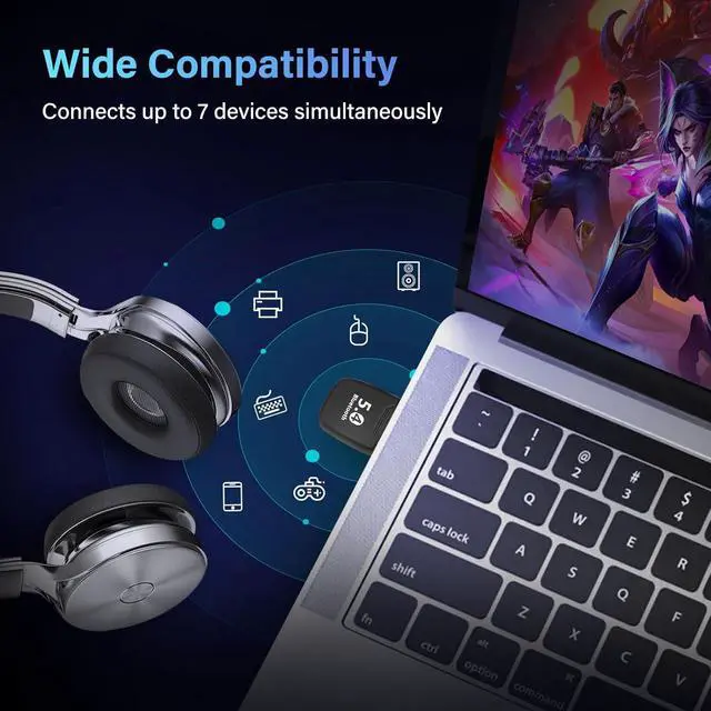 Alt view image 4 of 7 - WRIARICH Bluetooth 5.4 Adapter PC, Bluetooth 5.4 USB Wireless Adapter for PC Windows 11/10/8.1/7, Mini-Sized Bluetooth Dongle Receiver, Plug and Play, for Laptop, Headphones, Keyboard, Mouse and More