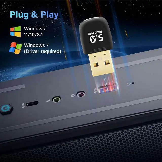 Alt view image 3 of 7 - WRIARICH Bluetooth 5.4 Adapter PC, Bluetooth 5.4 USB Wireless Adapter for PC Windows 11/10/8.1/7, Mini-Sized Bluetooth Dongle Receiver, Plug and Play, for Laptop, Headphones, Keyboard, Mouse and More