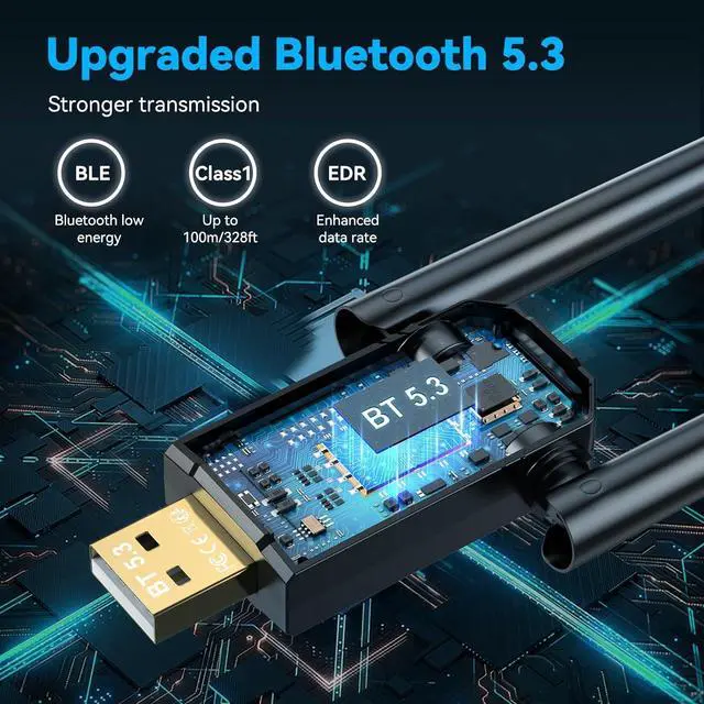 Alt view image 5 of 7 - Bluetooth Adapter for PC 5.3, USB Bluetooth Dongle 5.3 EDR Adapter for Laptop Keyboard Mouse Headsets Speakers, Long Range Bluetooth 5.3 Adapter Supports Windows 11/10/8.1(Plug and Play)