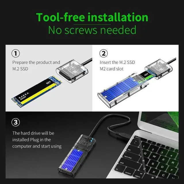 Alt view image 6 of 7 - WRIARICH Transparent M.2 SSD Enclosure High Speed USB3.0 Gen1 5Gb/S M.2 NGFF SATA External Hard Drive Case for PC