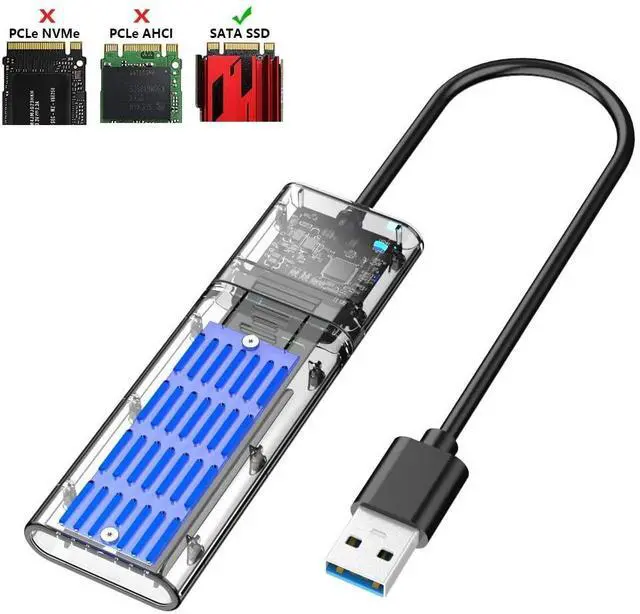 Alt view image 7 of 7 - WRIARICH Transparent M.2 SSD Enclosure High Speed USB3.0 Gen1 5Gb/S M.2 NGFF SATA External Hard Drive Case for PC
