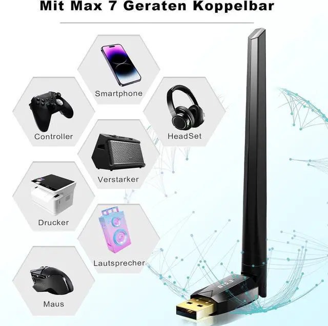 Alt view image 7 of 7 - Bluetooth Adapter for PC - Long Range USB Bluetooth 5.3 Dongle (EDR & BLE) - 492FT/150M Wireless Transfer Transmitter Receive for Desktop Laptop, Plug & Play, Supports Windows 11/10/8.1/7 giyqxHw