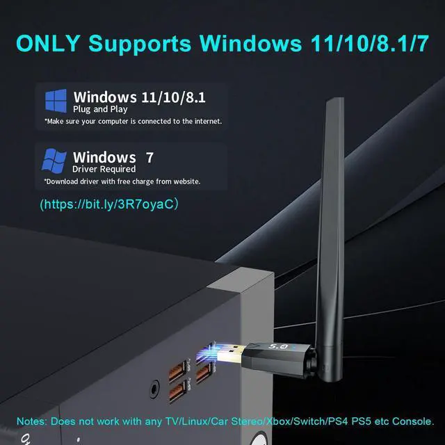 Alt view image 3 of 7 - WRIARICH 150M Long Range USB Bluetooth 5.4 Adapter for PC, Wireless Dongle Enhanced Antenna for Laptop Desktop PC Windows 11 10 8.1 7, Plug and Play Bluetooth Headphones Headset Speaker Mice Keyboard
