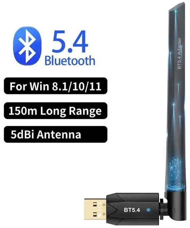 Main image of Bluetooth 5.4 USB Adapter for PC, USB Bluetooth Dongle 5.4 EDR Adapter for Laptop Keyboard Mouse Headsets Speakers, Long Range 150M Bluetooth Adapter Supports Windows 11/10/8.1(Plug and Play)