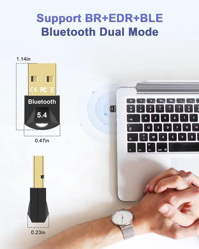 Alt view image 2 of 7 - Bluetooth USB Adapter, Bluetooth 5.4 USB Dongle Adapter, Bluetooth BT5.4 USB Adapter, Bluetooth Adapter Dongle, Bluetooth Stick, Low Latency, Plug & Play (EDR & BLE), Support Windows 7/10/8.1/11