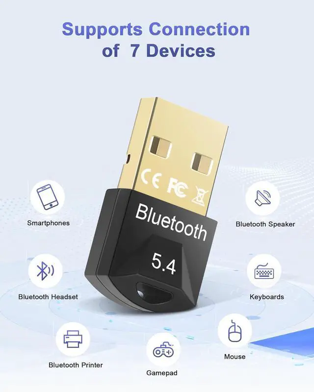Alt view image 7 of 7 - Bluetooth USB Adapter, Bluetooth 5.4 USB Dongle Adapter, Bluetooth BT5.4 USB Adapter, Bluetooth Adapter Dongle, Bluetooth Stick, Low Latency, Plug & Play (EDR & BLE), Support Windows 7/10/8.1/11