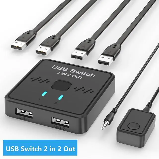 Main image of WRIARICH USB Switch 2 in 2 Out for Sharing Keyboard and Mouse Between Two Computers, All-in-One Machine, Printer, USB Switcher with 2 USB Cables and External Controller
