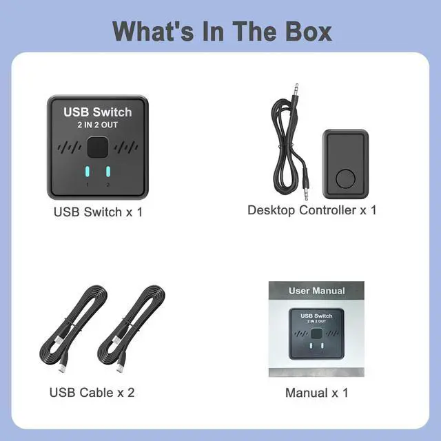 Alt view image 6 of 7 - WRIARICH USB Switch 2 in 2 Out for Sharing Keyboard and Mouse Between Two Computers, All-in-One Machine, Printer, USB Switcher with 2 USB Cables and External Controller