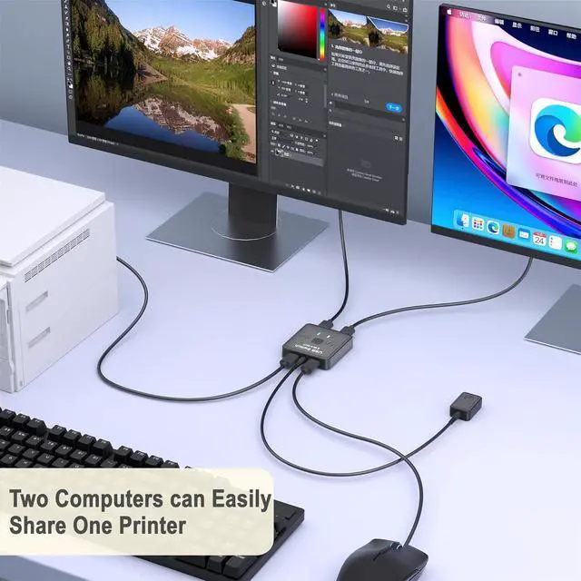 Alt view image 3 of 7 - WRIARICH USB Switch 2 in 2 Out for Sharing Keyboard and Mouse Between Two Computers, All-in-One Machine, Printer, USB Switcher with 2 USB Cables and External Controller