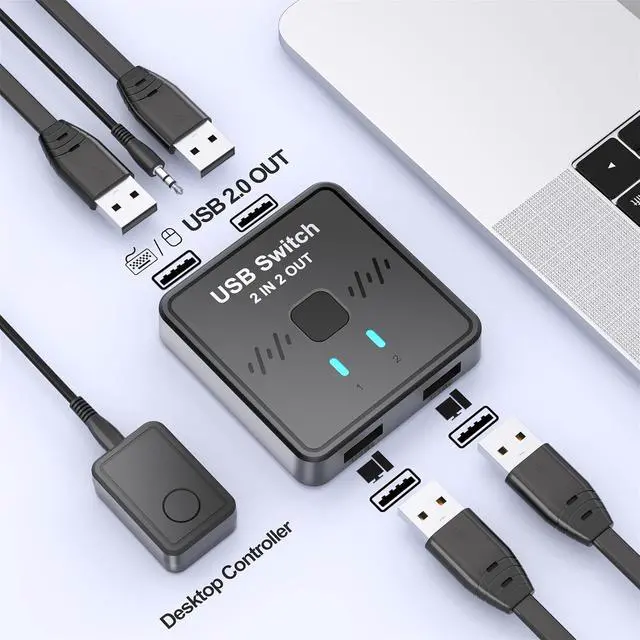 Alt view image 4 of 7 - WRIARICH USB Switch 2 in 2 Out for Sharing Keyboard and Mouse Between Two Computers, All-in-One Machine, Printer, USB Switcher with 2 USB Cables and External Controller