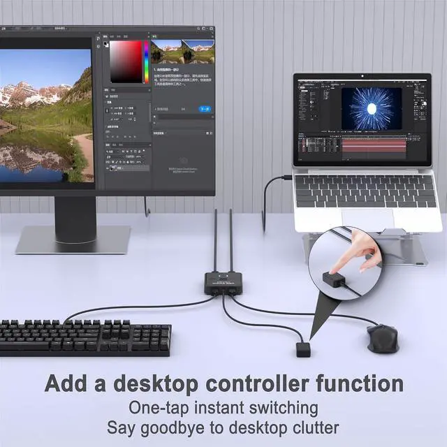 Alt view image 2 of 7 - WRIARICH USB Switch 2 in 2 Out for Sharing Keyboard and Mouse Between Two Computers, All-in-One Machine, Printer, USB Switcher with 2 USB Cables and External Controller