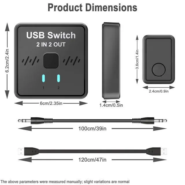 Alt view image 7 of 7 - WRIARICH USB Switch 2 in 2 Out for Sharing Keyboard and Mouse Between Two Computers, All-in-One Machine, Printer, USB Switcher with 2 USB Cables and External Controller