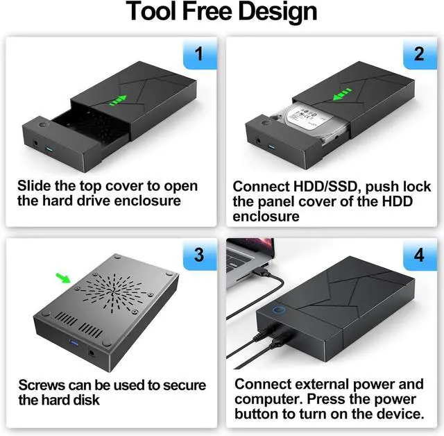 Alt view image 5 of 7 - Hard Drive Enclosure 3.5, External Hard Drive Enclosure 3.5 HDD Enclosure Reader, USB 3.0 to 2.5 3.5 Inch SATA SSD HDD up to 8TB Multi Hard Drive Case with 12V Power Adapter Supply UASP Laptop giyqxHw