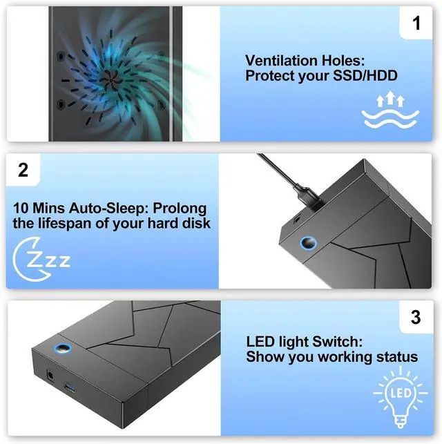Alt view image 6 of 7 - Hard Drive Enclosure 3.5, External Hard Drive Enclosure 3.5 HDD Enclosure Reader, USB 3.0 to 2.5 3.5 Inch SATA SSD HDD up to 8TB Multi Hard Drive Case with 12V Power Adapter Supply UASP Laptop giyqxHw