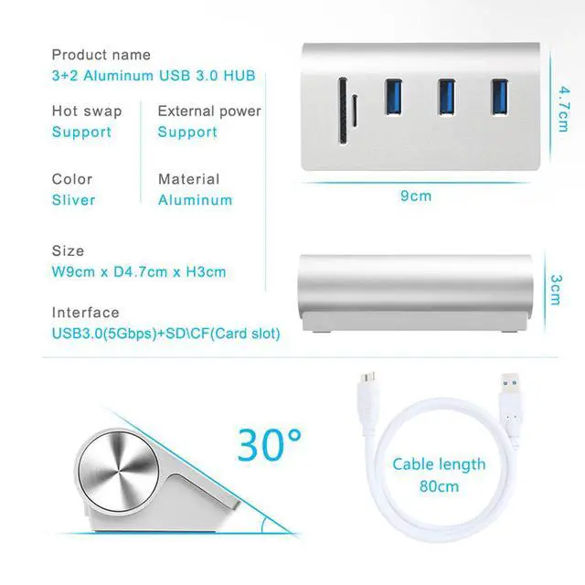 Alt view image 4 of 7 - WRIARICH Multi usb 3.0 hub 3 port adapter splitter Power Interface SD TF Card Reader for MacBook Air computer laptop accessories