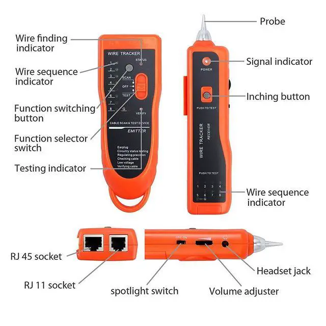 Alt view image 2 of 7 - WRIARICH Wire Tester RJ45 RJ11 Cable Tracker Line Finder Multifunction Wire Tracker Ethernet LAN Network Cat5 Cat6 with Earphone for Cable Collation, Network Maintenance Collation, Telephone Line Test