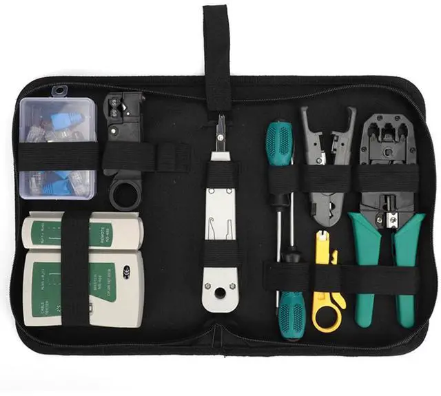 Main image of WRIARICH Network Cable Repair Maintenance Tool Kit Set 11 in 1 Portable Phone Cable Crimper 8P8C 4P4C 6P6C Connectors RJ45 RJ11 Cat5 Cat6 Cable Tester