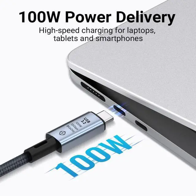Alt view image 2 of 7 - USB C to USB C Cable100W 3.3ft/1M, USB C 3.2 Gen 2 10Gbps/ 8K@60Hz Video Cord, Type C Charging Cable Fast Charge Cord for M-a-c-Book Pro i-P-a-d Pro 2021 i-P-a-d Air 4 Galaxy S23+/S23/S22 Ultra Switch