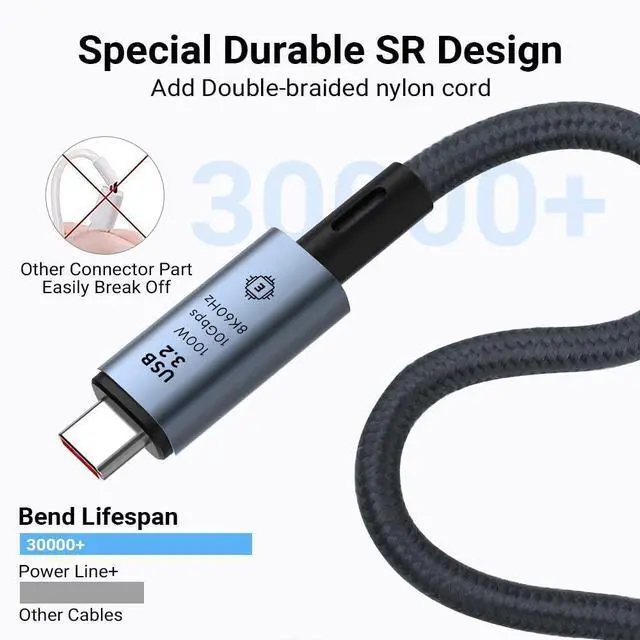 Alt view image 7 of 7 - USB C to USB C Cable100W 3.3ft/1M, USB C 3.2 Gen 2 10Gbps/ 8K@60Hz Video Cord, Type C Charging Cable Fast Charge Cord for M-a-c-Book Pro i-P-a-d Pro 2021 i-P-a-d Air 4 Galaxy S23+/S23/S22 Ultra Switch