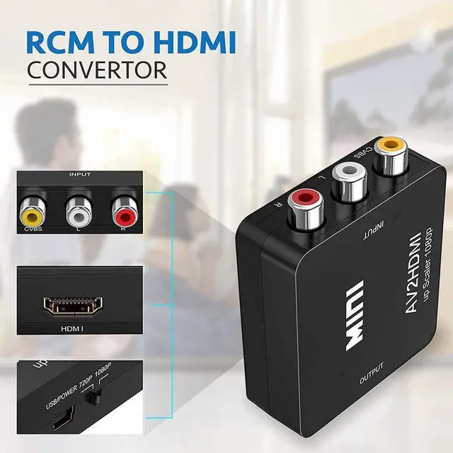 Alt view image 7 of 7 - Rca to HDMI - AV to 1080p HDMI Converter - Mini RCA Composite CVBS Audio Video Adapter - Supports PAL/NTSC Compatible for PC / TV / PS3 / Laptop / Xbox / VHS / Camera / STB / Wii / Wii U/ Blue-Ray DVD