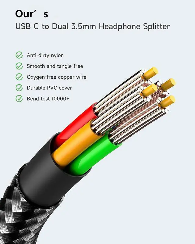 Alt view image 6 of 7 - USB C to 3.5mm Aux Audio Headphone Splitter, Type C to Dual 3.5mm Female Headphone Jack Adapter,Hi-Res 2 Way Audio Sharing Y Cable Cord for S23 S21 S20, i-P-h-o-n-e 15, G-o-o-g-l-e Pixel 4 3 XL