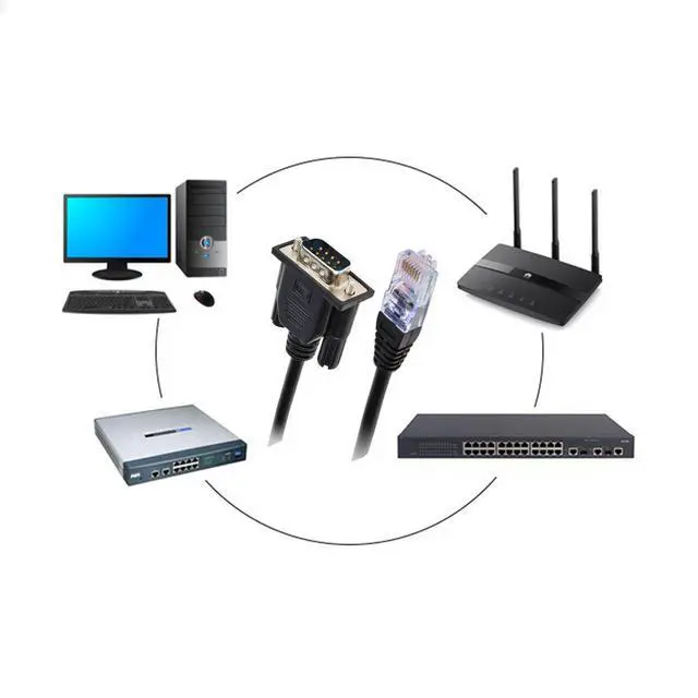 Alt view image 5 of 7 - WRIARICH RJ45 to RS232, DB9 9-Pin Serial Port Male to RJ45 Female Cat5 Ethernet LAN Console 10Ft / 3M