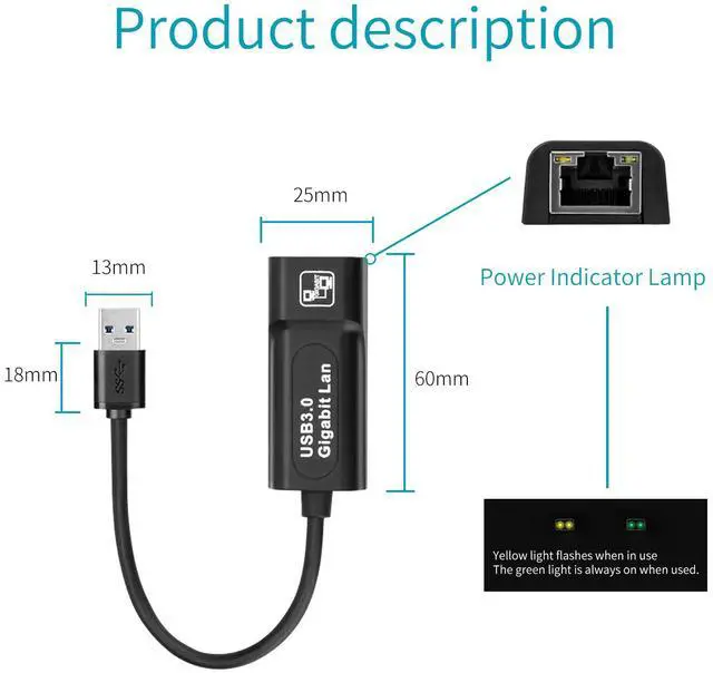 Alt view image 4 of 7 - WRIARICH USB 3.0 to Rj45 Lan Ethernet Adapter Network Card to RJ45 Lan Ethernet Adapter (10/100/1000) Mbps Network Adapter for PC Macbook Windows 10 Laptop