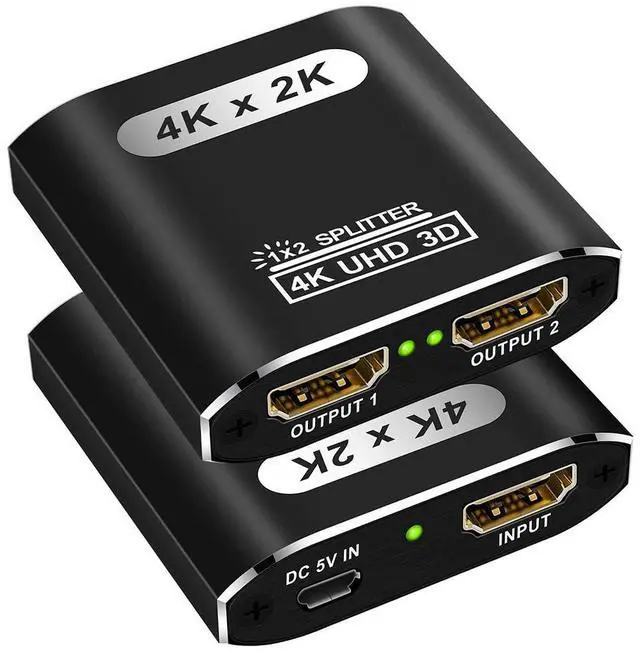 Main image of HDMI Splitter 1 in 2 Out, 4K HDMI Splitter for Dual Monitors Supports 3D Full HD 1080P Aluminum HDMI Spliter Dual Monitor HDMI Adapter Compatible for PS4 Fire Stick HDTV(1 Source to 2 Displays)