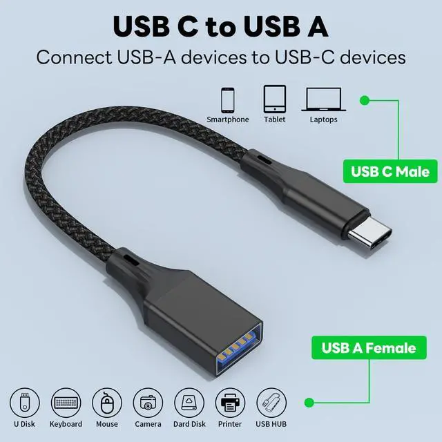 Alt view image 2 of 7 - USB C to USB 3.0 Adapter, USB C to USB A Adapter (2 Pack), USB Type C Male to USB 3.0 Female OTG Cable .Compatible with M-ac-Book Pro/Air 2019 2018 2017, Galaxy S23 S23+ Ultra Note 10 S9 S8 (Black)