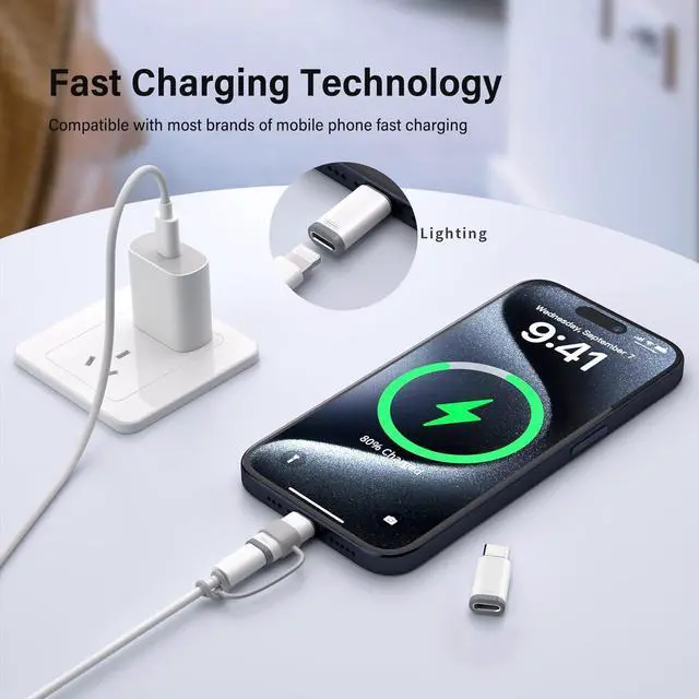 Alt view image 4 of 7 - 4 Pack Light-ning to USB C Adapter for iPhone 15/16/16 Pro Max/Plus, S24,Support Charging & Data Transfer, Type C Charger Connector Cable,Lightning Female to USB C Male Adapter,Not for Audio